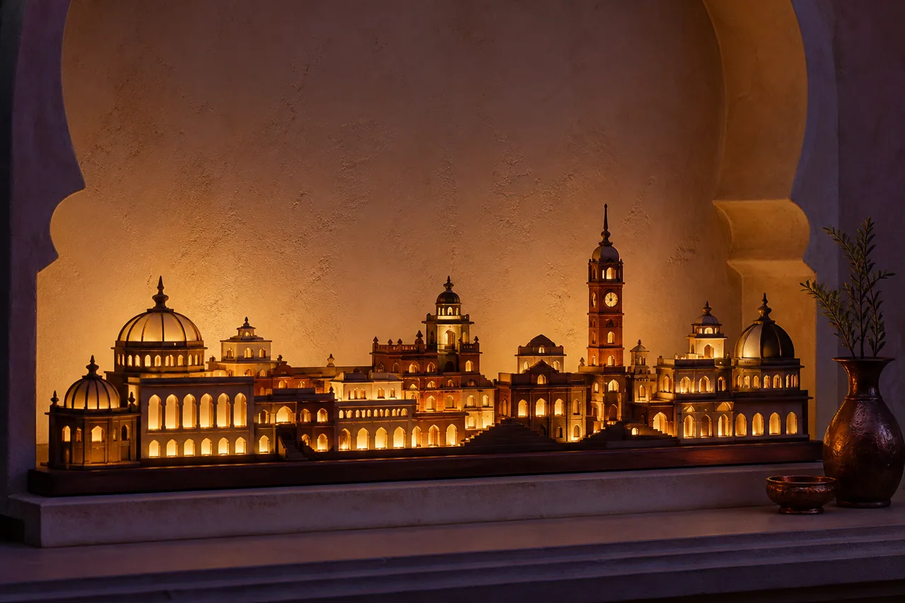 Concept render of an Indian heritage city skyline glowing at dusk